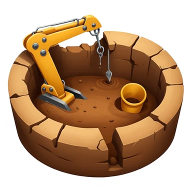 Emoji-style illustration of an excavation pit, flat vector look, bold outlines, minimal details, no background. sticker