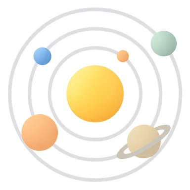 solar system diagram icon, flat color style, planets and sun in orbit, modern and clear, for digital use sticker