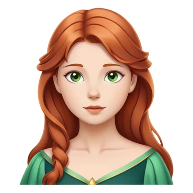 Cinematic Serene Sleeping Beauty Portrait Emoji, rendered in a simplified vector style. Depict a gentle Aurora (chest and above) with fair, glowing skin and softly cascading auburn hair, her expression calm and reflective, dressed in her timeless attire. The image exudes a soft, warm radiance with high shine and a subtle glowing outline. sticker