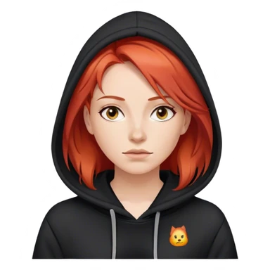 a woman with red hair and black hoodie with the NIDK text sticker