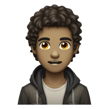 teen light skin boy zombie with long dark hair and brown eyes sticker