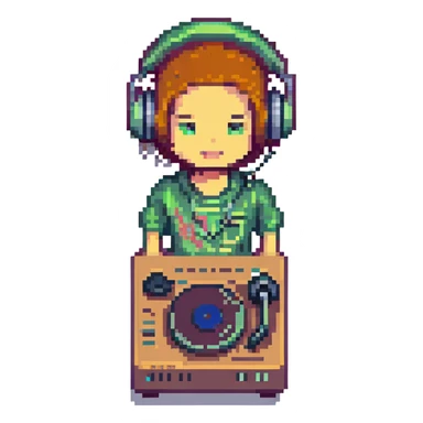 pixel art deejay character with headphones and turntable sticker