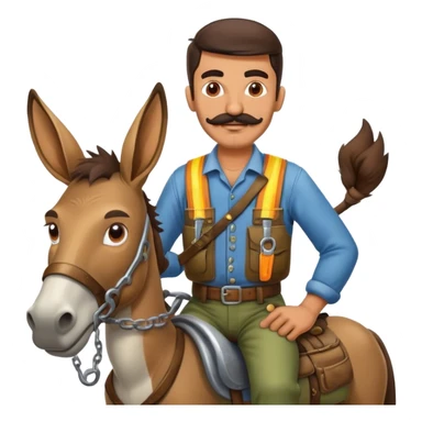 Kurdish man with big mustache riding on a donkey wearing mechanic clothes  sticker