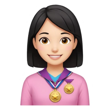 black haired girl wearing pastel pink with medals remove any hats, make her smile sticker