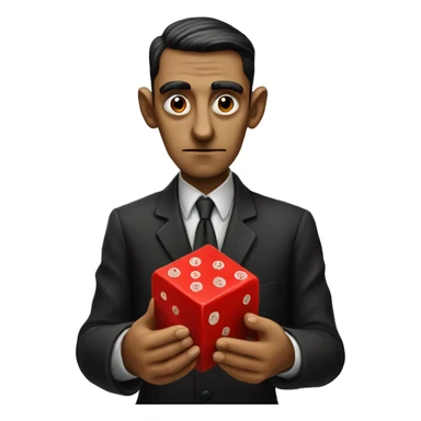 Kafka holds a red dice in his hands sticker