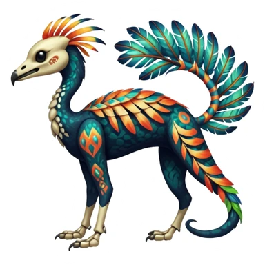 Rare realistic dark edgy glossy shiny tropical tribal patterned feathery skeletabadass epic pretty beautiful handsome gorgeous aesthetic colorful vibrant Vernid-Trico-species-Fakemon-creature by LiLaiRa, 4 legs, 1 tail, random markings, (full body) sticker