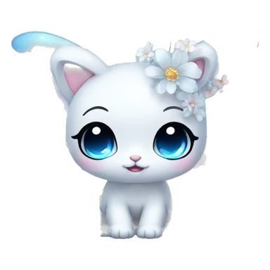 Edgy Cute Cool Kawaii gorgeous sparkly ethereal white fantasy animal with blue eyes sona with flowers and butterflies sticker