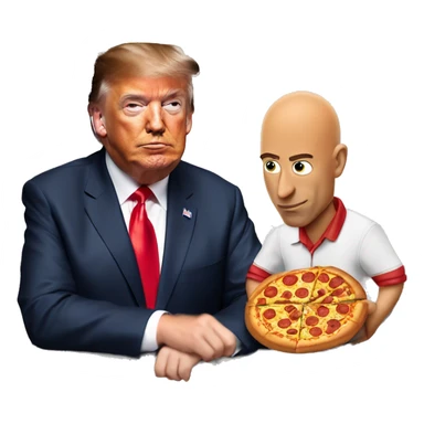 jeff bezos eating pizza in mcdonalds getting watched by donald trump sticker