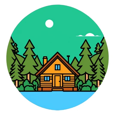 Bon Iver logo with forest and cabin aesthetic sticker