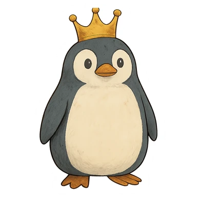 ghibli style penguin with a crown sticker