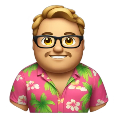 fat guy wearing a hawaii shirt with rectangular glasses playing video games sticker