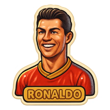 Cristiano Ronaldo as a retro sticker icon, vintage sticker look, bold outlines sticker