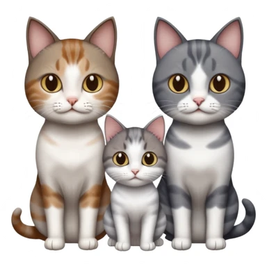 3 different coloured short haired cats including; a dark brown tabby and white cat, and a dark grey and white  sticker