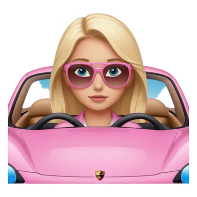 pink Porsche taycan with blonde girl, blue eyes, girl in front of the car sticker