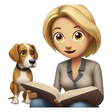 Dog reading a book but woman blocking the words sticker