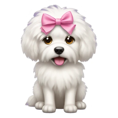 white fluffy dog with a pink bow sticker