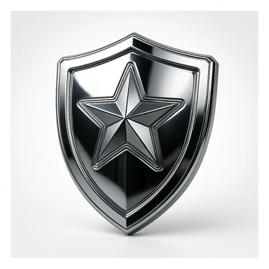 chrome style shield with a central star, dark mirror finish, sci-fi sticker