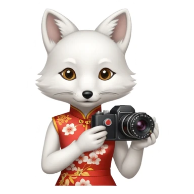 white fox, cheongsam ancient white fox with camera sticker