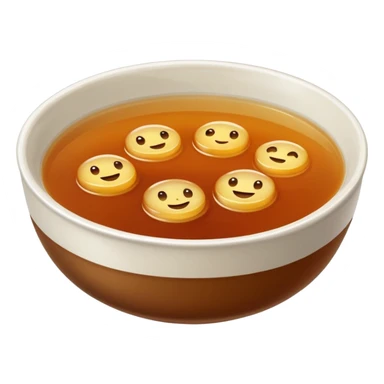 plain consommé in a bowl, clear brown broth, no garnish, no face, no expression, just food, simple emoji style sticker