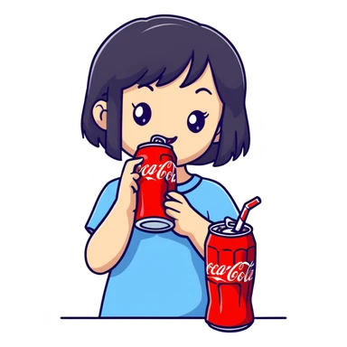 cute girl with black hair drinking coca cola sticker