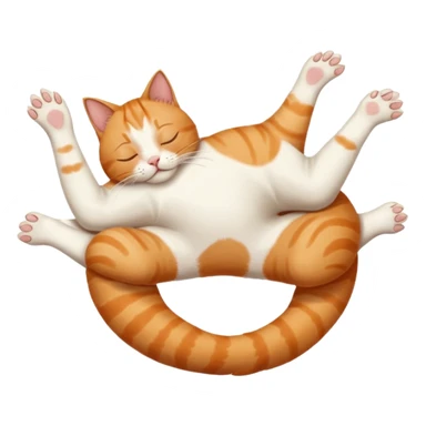 ginger and white small cat eyes closed lying down upside down with paws stretched out in different directions sticker