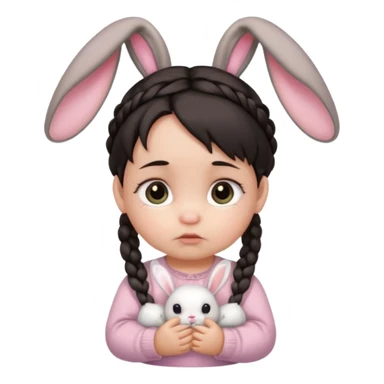 bunny ear accessory wearing baby braided dark hair sad  sticker