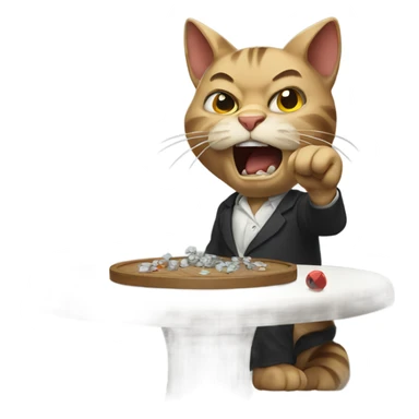 Angry cat throwing table sticker