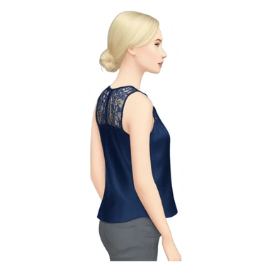 Realistic isolated side view of a navy blue lace silk camisole blouse. sticker