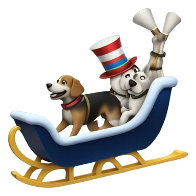 Dog sledding down a hill with a top hat go super fast in space sticker
