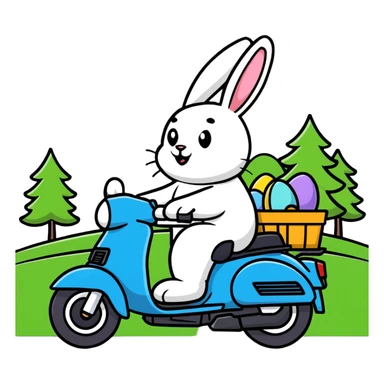 Easter bunny riding a BMW boxer motorcycle with trees and grass in the background sticker