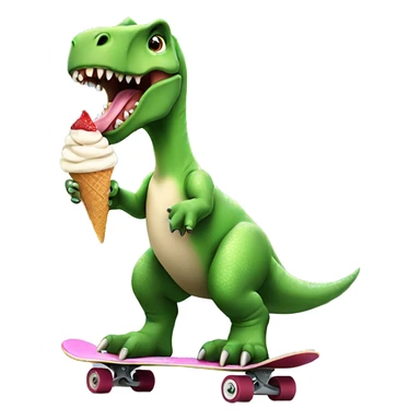 dinosaur eating ice cream on skateboard sticker