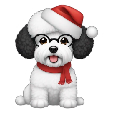 woman-black hair-glasses-bichon dog-sitting-christmas hat sticker