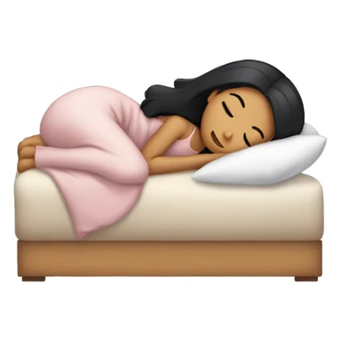Girl with black straight hair sleeping cozy in bed sticker
