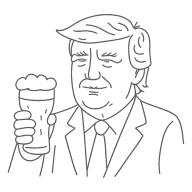 Donald Trump holding a beer, hand-drawn outlined icon sticker