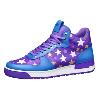 Bape sneaker with star pattern, blue and purple colorway, low top athletic shoe with ape head logo sticker