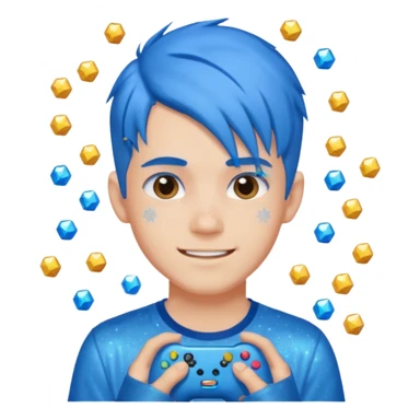 glitter blue gamer boy happy blue hair sticker