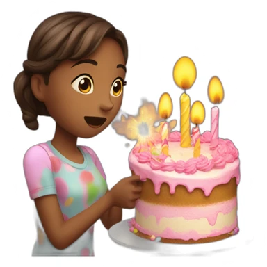 Girl blowing happy birthday cake sticker