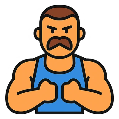 icon vpn app, call warrior, muscular man, buzz cut and Handlebar moustache in the style of an icon sticker