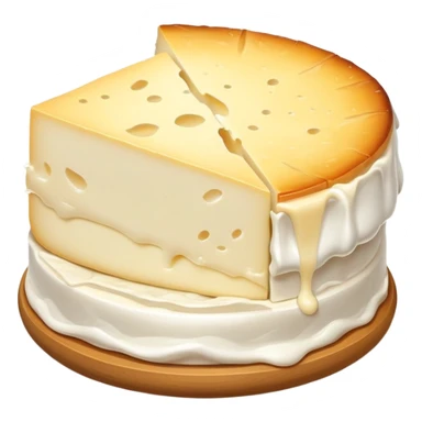 cinematic-realistic-brie-cheese-emoji,-featuring-a-creamy gooey center,-soft-ripened-cheese-with-a-delicate white rind-rendered-with-lifelike-detail-and-inviting,-natural-lightingwith a slide showing the gooey center sticker