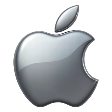 Metallic Apple logo emoji icon, chrome surface, sharp reflections, dark background, centered sticker