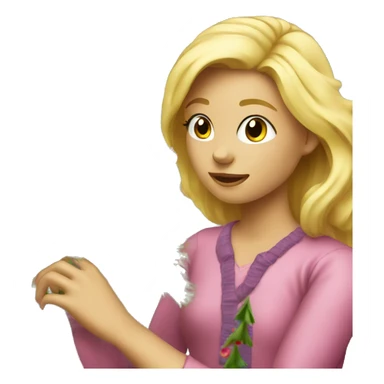 Blond Girl decorating Christmas tree sticker