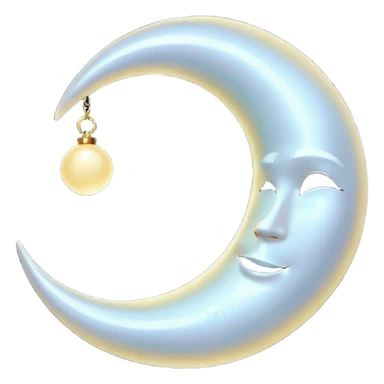 “A luxurious ultra-detailed 3D crescent moon with a high-gloss pearlescent surface, smooth reflective texture, soft glowing rim light, cinematic studio lighting, subtle light bloom, realistic depth and curvature, elegant and magical mood, floating in dark space, minimal composition,  sticker