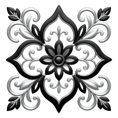 Black and silver floral filigree design, 3D, extremely detailed design sticker