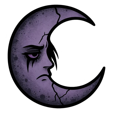 emo moon with a crack, black and purple, no background sticker
