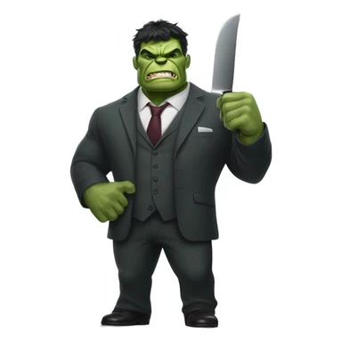 Hulk mascot wearing formal slacks and broad-bladed cleaver-like knife  sticker