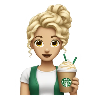 girl holding starbucks, blonde hair in a curly bun sticker