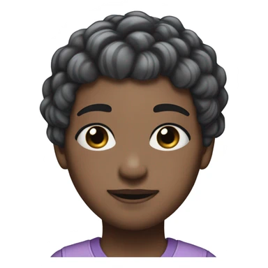 short hair, dyed black at the roots that fade down to a pinkish/purple color at the ends. Their eyes are a silvery light blue. They have a headband with two small black horns, and wear several silver hairclips in their hair. sticker