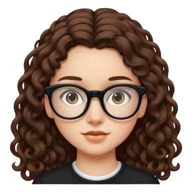 white teen girl with long brown curls and black frame glasses sticker