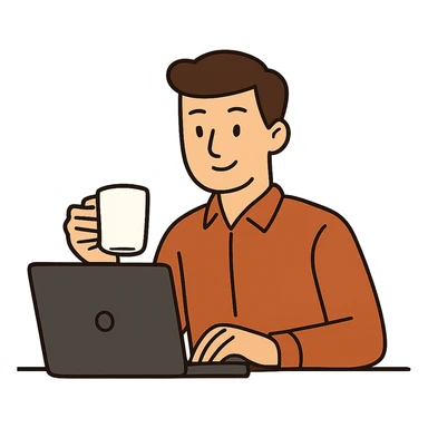 flat toon style working person with coffee mug sticker