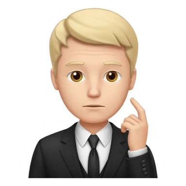 white man in formal suit in thought, showing something sticker